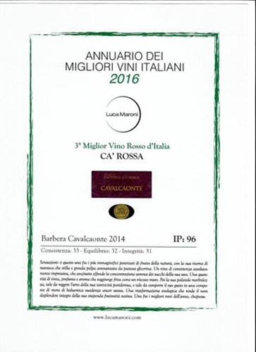 Vino Cavalcaonte di C&#224; Rossa premiato nella guida di Luca Maroni