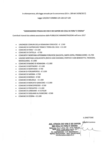 Dichiarazione contributi ricevuti 2017 - Legge annuale per la concorrenza &#40;GU n. 189 del 14082017&#41; 